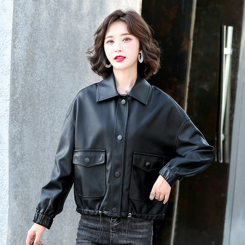 Women's Leather Jackets Faux Motorcycle Jacket Plus Size Moto Biker Fashion Ladies Casual Slim Short Coat Vegan Outwear