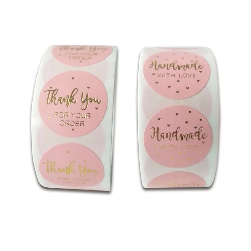 

5000pcs/lot wholesale Pink Bronzing THANK YOU Round Stickers scrapbooking for Package and wedding decoration stationery sticker