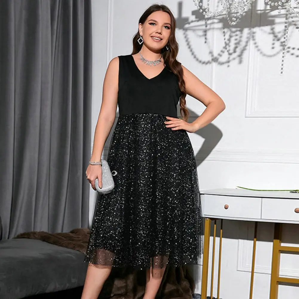 

Женское Платье трапециевидного силуэта, легкое вечернее праздничное платье, цветочное женское платье-жилет большого размера с низом из сет...