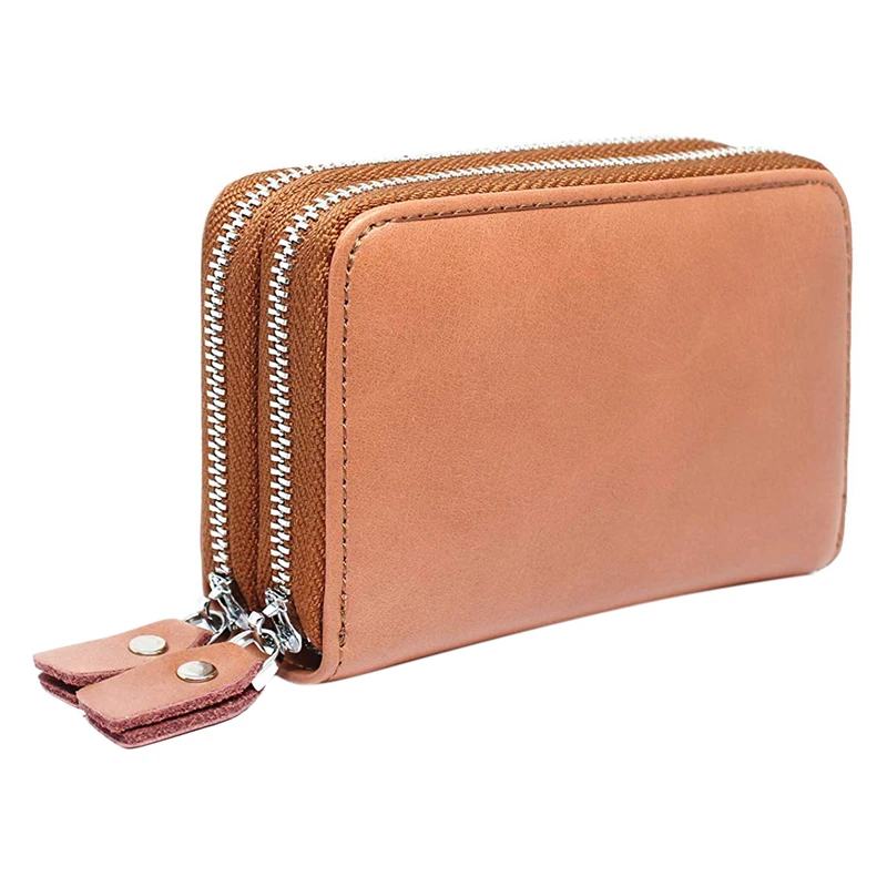 

Leather Organ Card Multi-Card Bit Packet Double Zipper Cowhide Purse