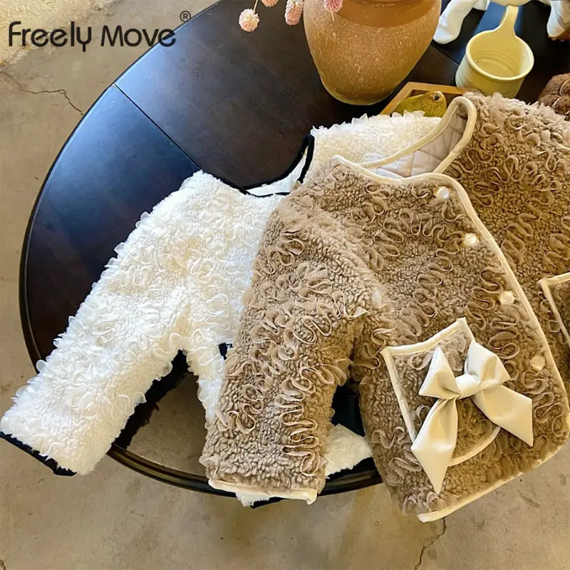 

Freely Move 2022 New Children Coat Baby O Neck Bow Thicken Warm Jacket Girls Long Overcoat Winter Kids Girls Casual Outwear