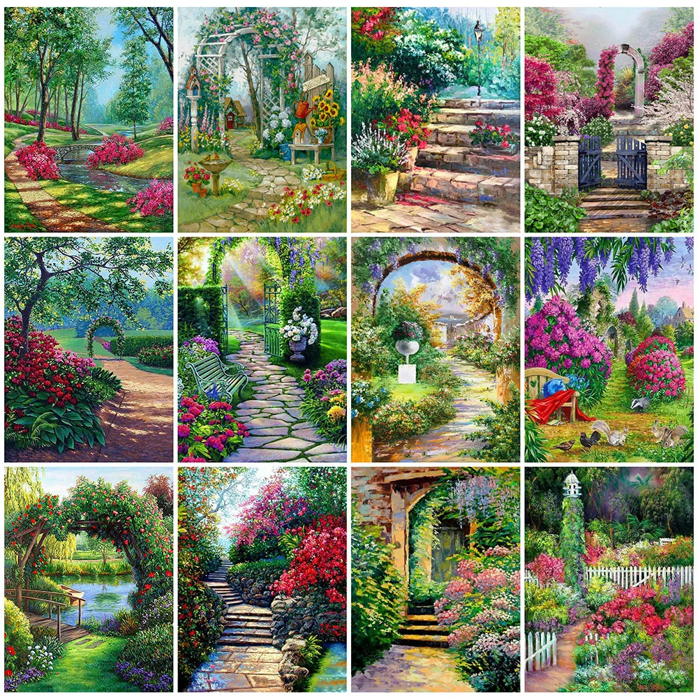 

EverShine Diamond Painting Scenic Diamond Mosaic Flower Full Square Embroidery Garden Cross Stitch Picture Door Wall Art