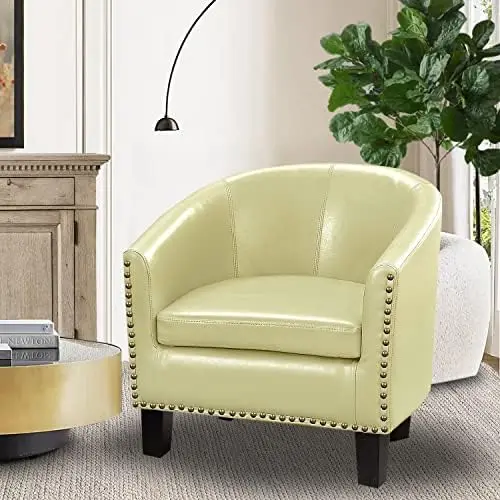

Club Style Barrel Armchair For Living Room Faux Leather Accent Chair, grey