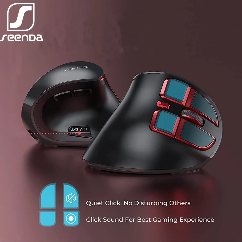 SeenDa Ergonomic Mouse 2.4G&Bluetooth Rechargeable Wireless Mouse 9 Buttons 3 Adjustable DPI Vertical Mouse for PC Laptop