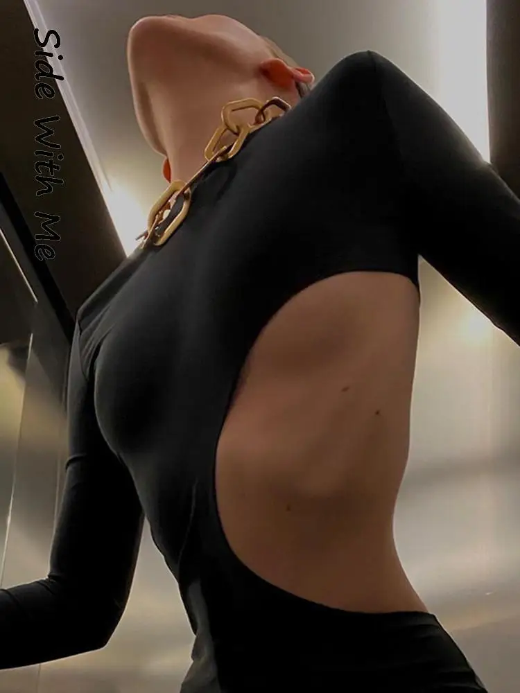 Side with Me Bodycon сексуальное открытое женское платье миди с длинным рукавом 2022 Лето