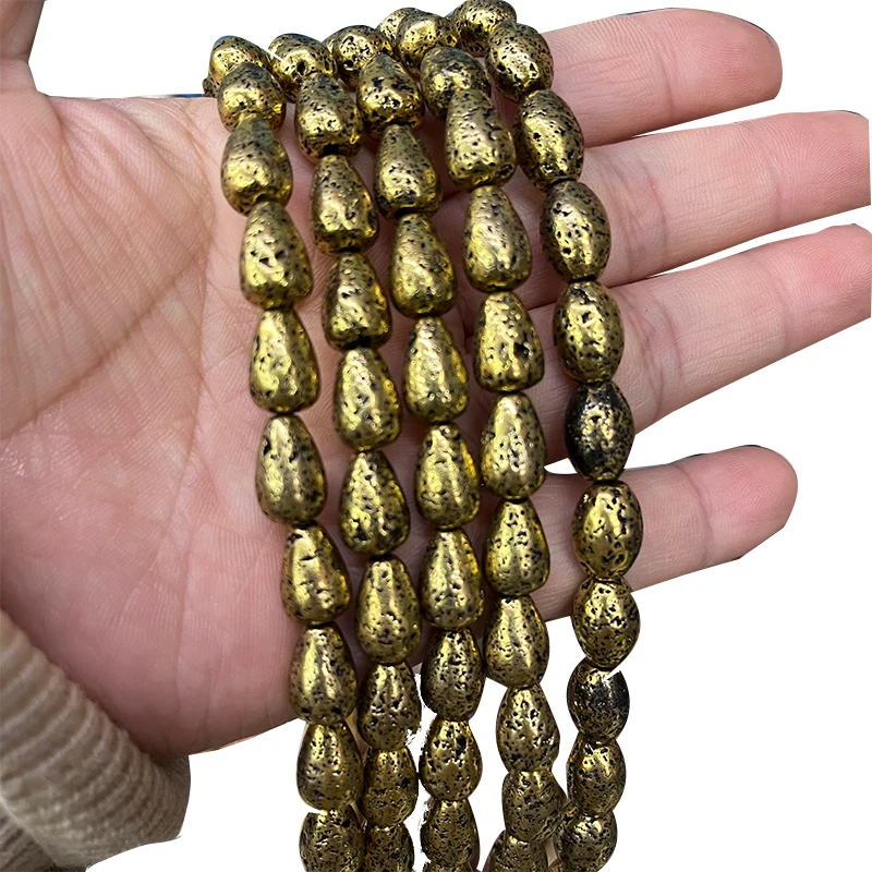 

8*12mm Natural Lava Stone Beads Water Droplets Volcanic Gold Rock Bead Loose Spacer Beads For Jewelry Making DIY Bracelet