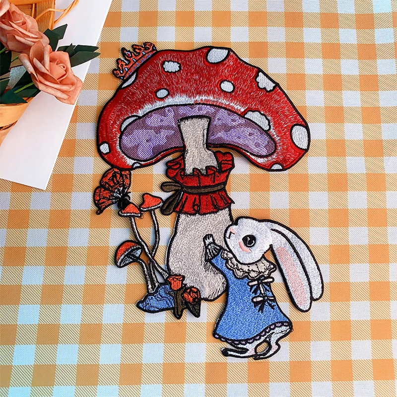 

Rabit Embroidery Patch Mushroom Flowers Patches Sequins patch Large Embroidery Patches for Clothes Cartoon animal BadgeS
