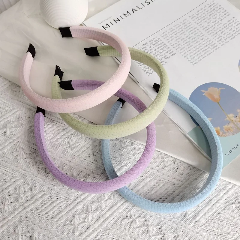 

2022 Summer New Sponge Hair Hoop Female Solid Color Simple Versatile Plaid High Skull Head Hoop Out Pressing Hair Headdress