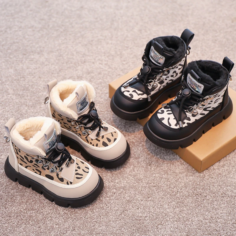Теплые ботинки для девочек плюшевые противоскользящие зимние повседневные
