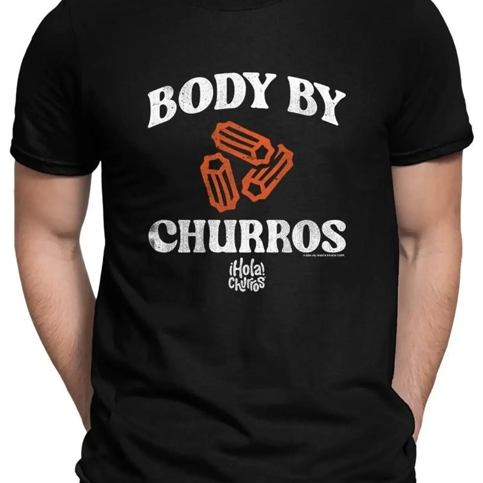 Фото Мужская футболка с забавным принтом в стиле ретро Churros, винтажная, с эффектом потертости, для повседневной носки, кэжуал №1