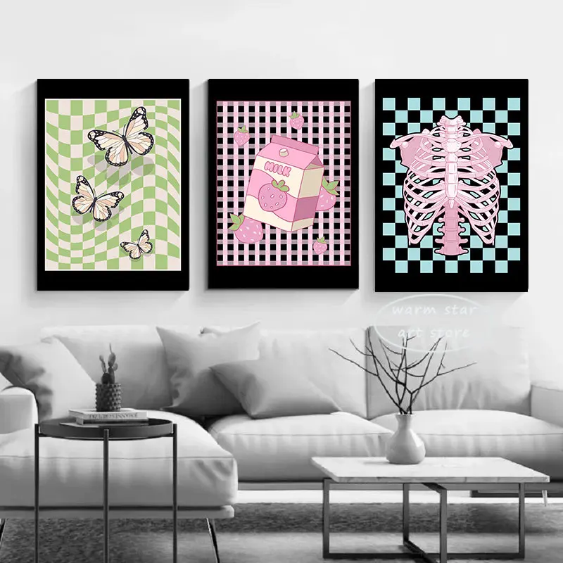 Красочная Пастельная картина на холсте в датском стиле цветочное сердце клетка