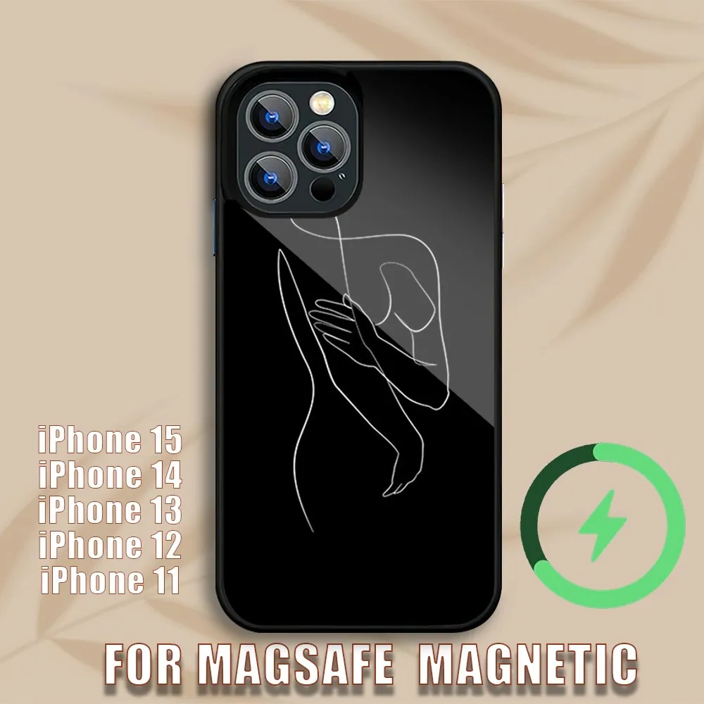 Фото Простой женский телефонный чехол для iPhone 15 14 13 12 11 Pro Max Plus Magsafe, Магнитный чехол с беспроводной зарядкой №5