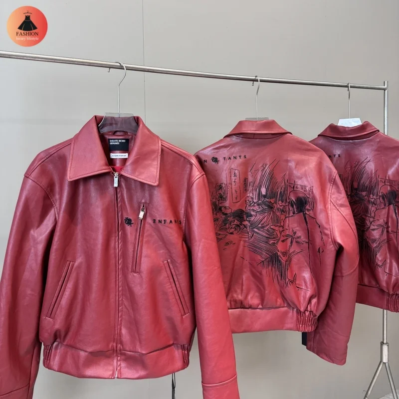 Модная вышивка с красным воротником ERD мужская и женская куртка высшего качества