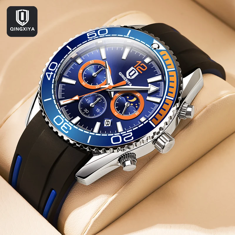 

QINGXIYA Sport Men's Watch Blue Quartz Watch 30M Waterproof Fashion Multifunction Chronograph Watches Men Clock Relogio Masculin