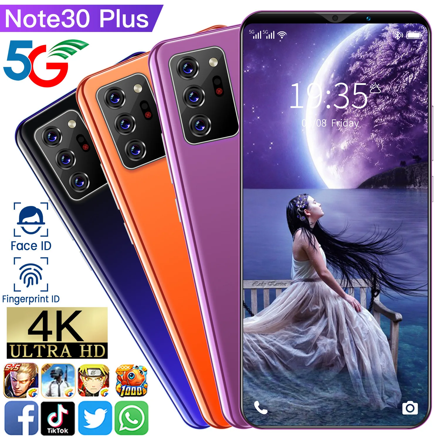 Новинка 2022 5 5-дюймовый смартфон Note30 Plus 5G 8 мАч полноэкранный Android 4 + 32 ГБ 13 24 МП