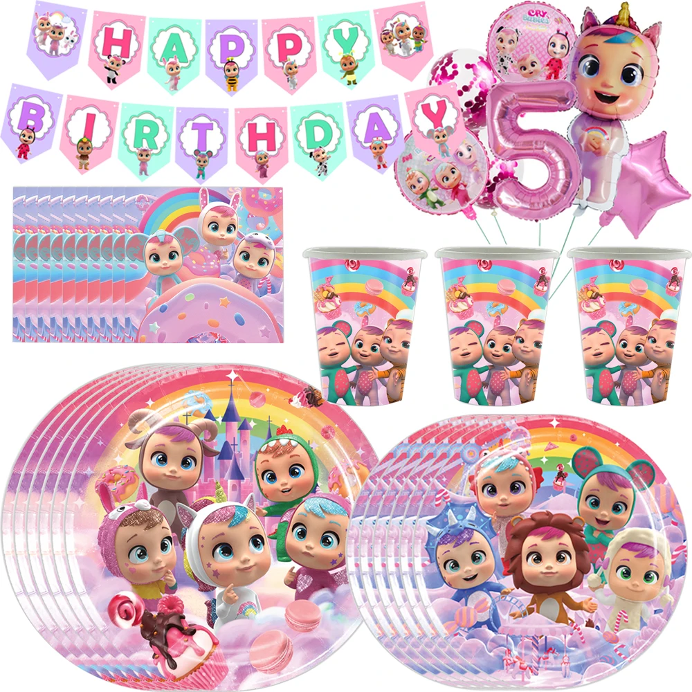 

Cry Babies Birthday Party Decoration Dinnerware Party Disposable Table Cover 3D Balloon for Girls Dessert Baby Shower Supplies