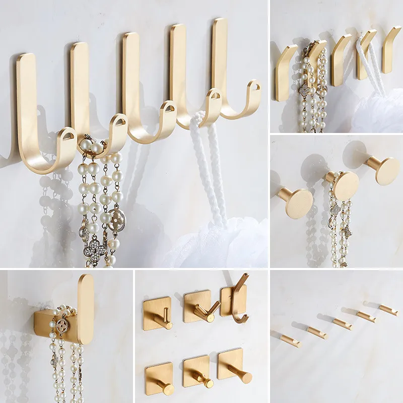 

Hooks Robe Gold Towel Hat Hook Bathroom Hanger Restroom Keys Small Hook Clothes For Wall Accessories Brass Coat