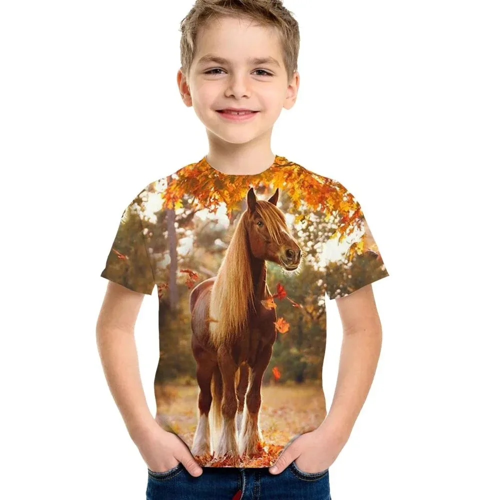 Детская футболка с короткими рукавами и 3D-принтом Лошадь Галант Дитячий топ