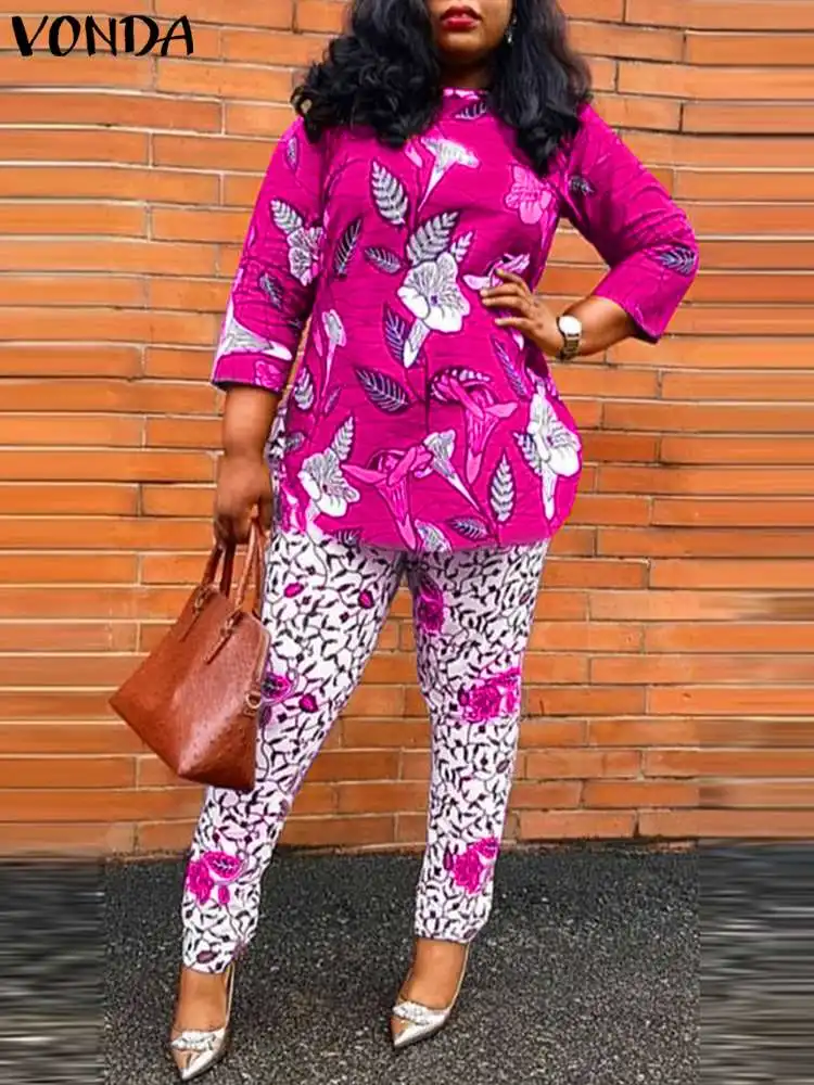 Элегантные штаны с принтом размера плюс 5XL VONDA женские комплекты сексуальные топы