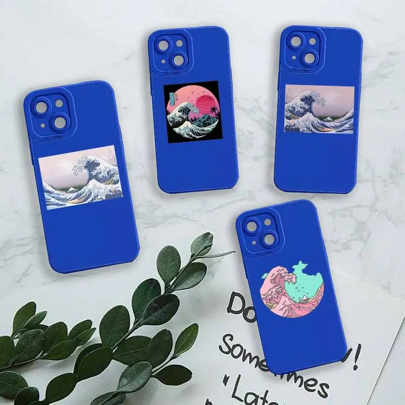 

Japan style The Big Wave of kanagawa Phone Case For iPhone 13 12 11 Pro MAX Mini X XS XR 7 8 Plus Liquid Silicone Klein Blue