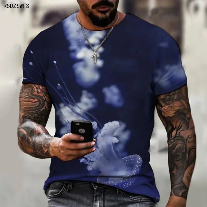 

Blusa Masculina Streetwear Men's Underwater Jellyfish 3D Printing Elements Street Men's Bodybuilding Military Clothing