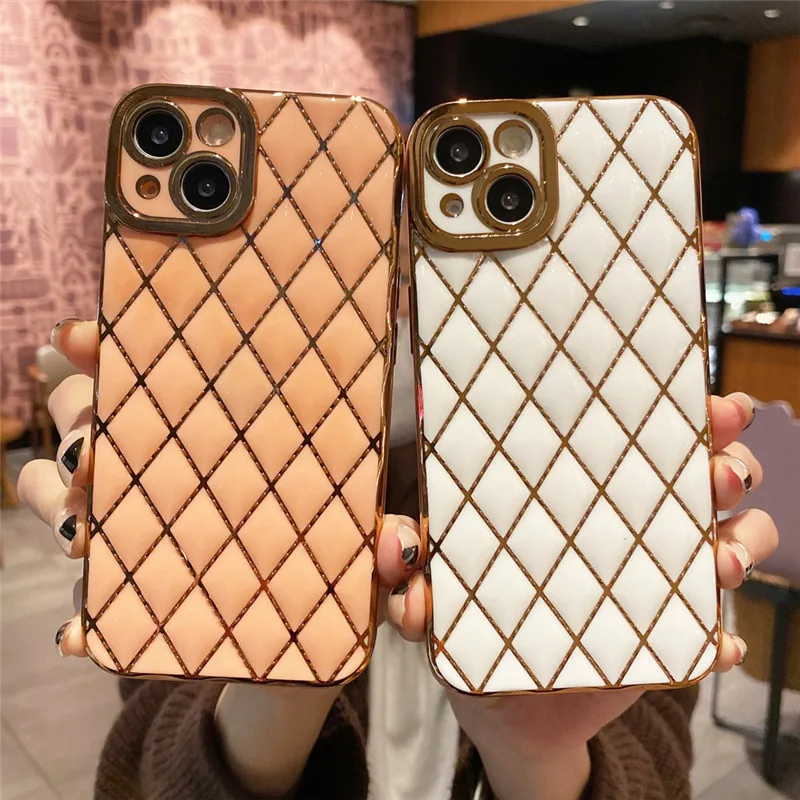 

Ottwn Luxury Electroplated Phone Case For iPhone 11 12 13 X XR XS Max Pro Max 7 8 Plus SE Smooth Lattice Soft Protective Cover