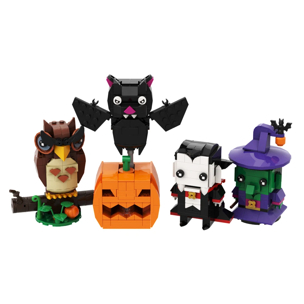 Фото MOC Хэллоуин Brickheadz Набор строительных блоков Сова Тыква Летучая мышь ведьма Вампир Террор Кирпичи Тыква Призрак Игрушки для подарка №3