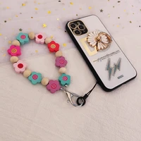 bracelet pendant anti lost phone case keychain badge short wrist strap mobile phone lanyard short floral beaded lanyard strap