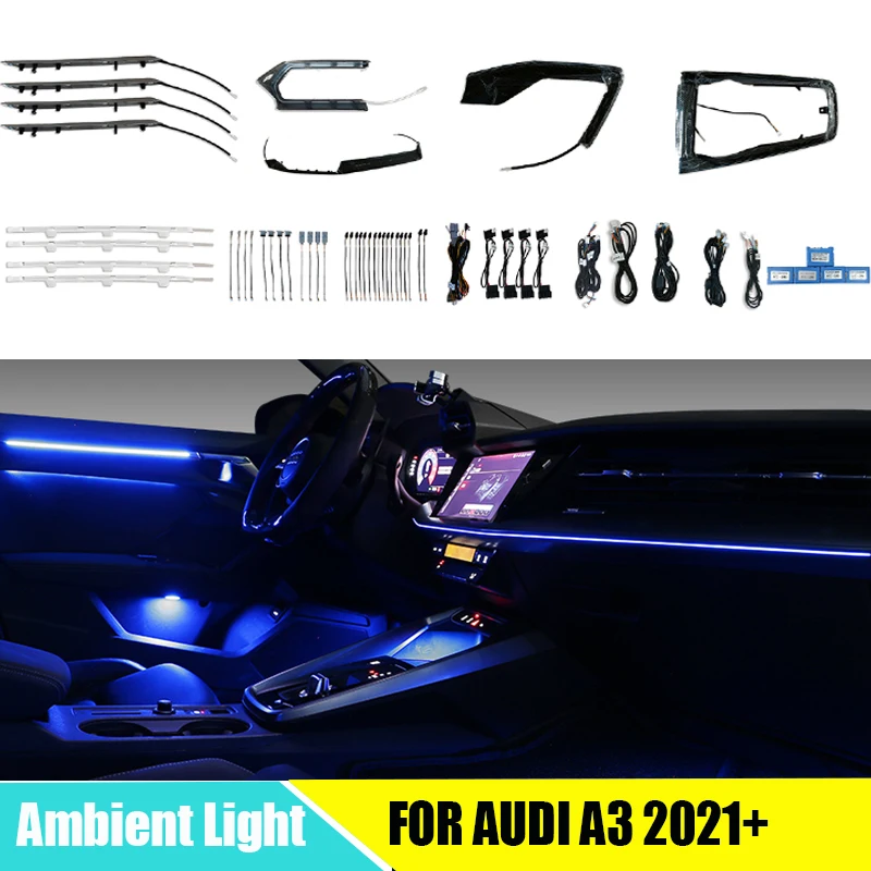 

Сменная Внутренняя дверь, освещение, атмосферная лампа, Автомобильный светодиодный Декор, для AUDI A3 2021 +, 30 цветов