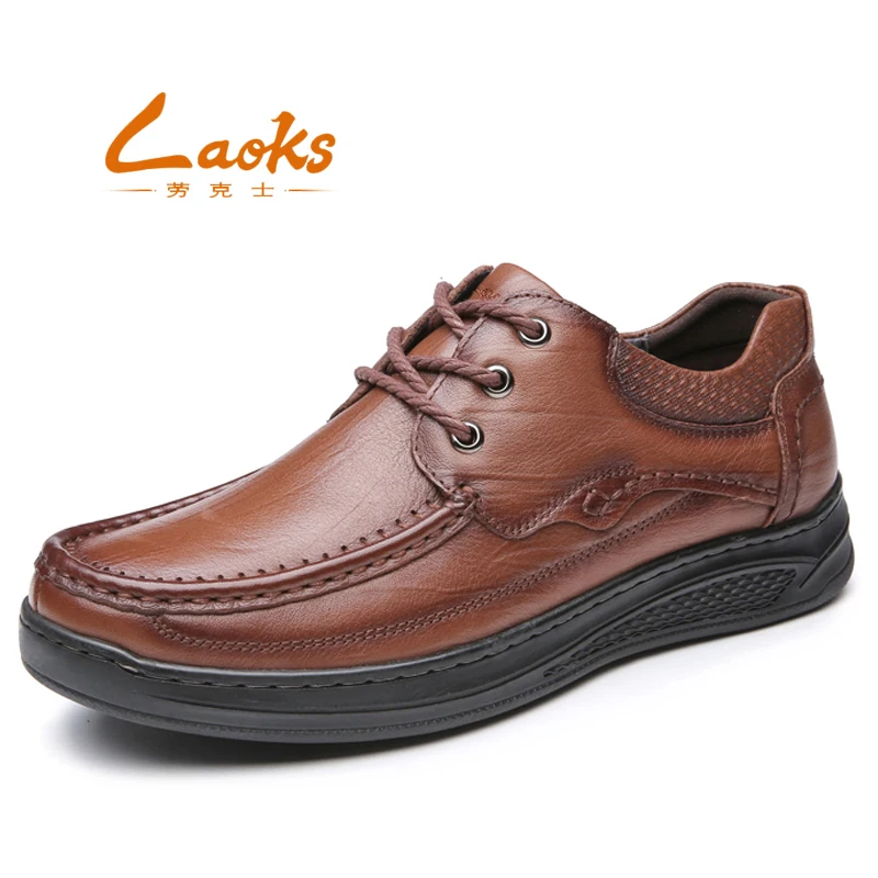 Laoks 2022 Fashion Men Leather Casual Shoes Genuine Cow Leather Alligator Pattern  Lace-up Male Shoes Round Head Handmade L014