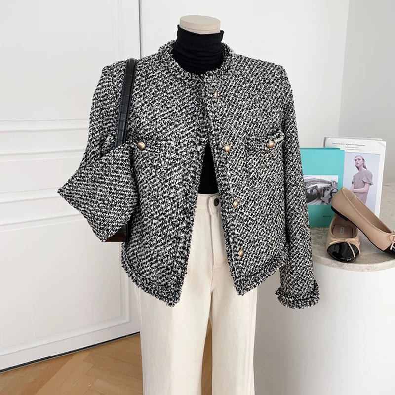 

Женское короткое пальто в классическом стиле, Элегантная модная офисная куртка в стиле ретро с длинным рукавом, осень 2022