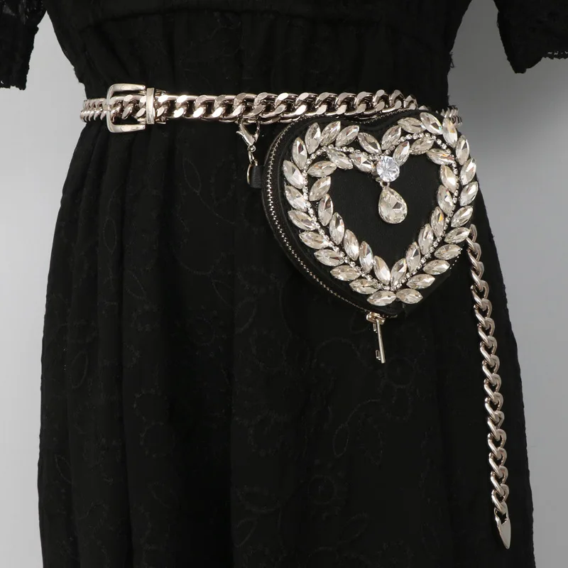 Европейские геометрические Стразы, полиуретановые поясные сумки, женская сумка с маленьким сердцем, маленькие Fany сумки, нагрудная сумка с цепочкой