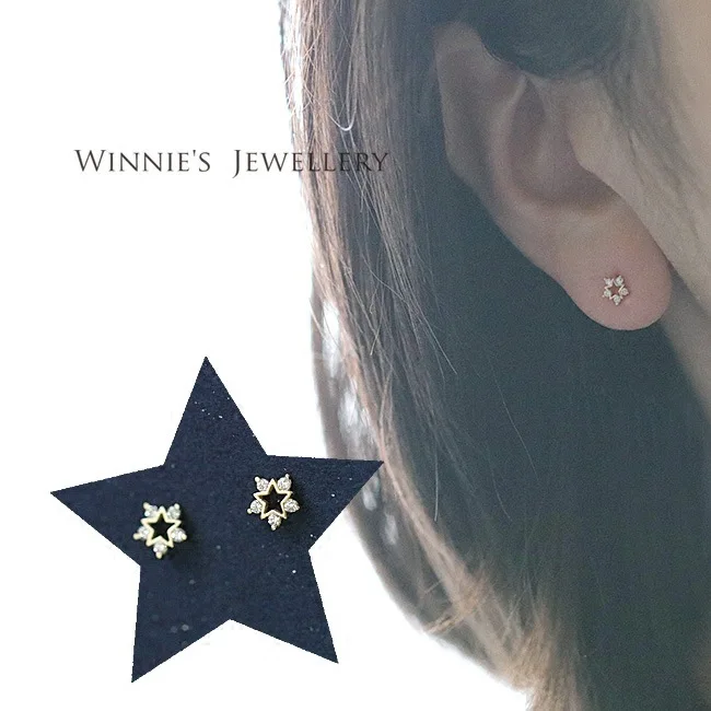 

Серьги из серебра 925 пробы с покрытием из 14-каратного золота и звездочками, блестящие мини-серьги с пятиконечными звездами