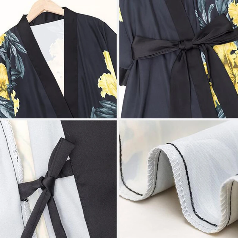 Chinese Style Womens Summer Pajamas Long Satin Robe Kimono Bathrobe Housecoat Sleep Robe Gown with Peacock and Blossoms Printed