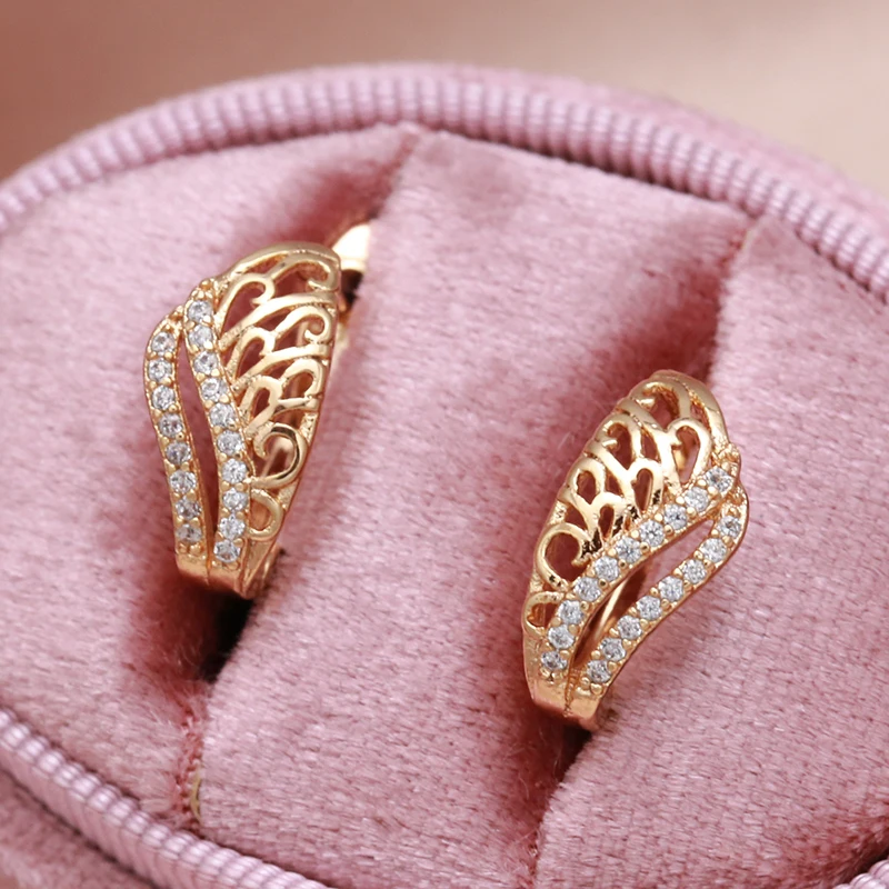 

New Elegant Inlay Tiny AAA Zircon Earrings 585 Gold Women Luxury Party Earrings Vintage Symmetry Hollw Clip Earrings Jewelry