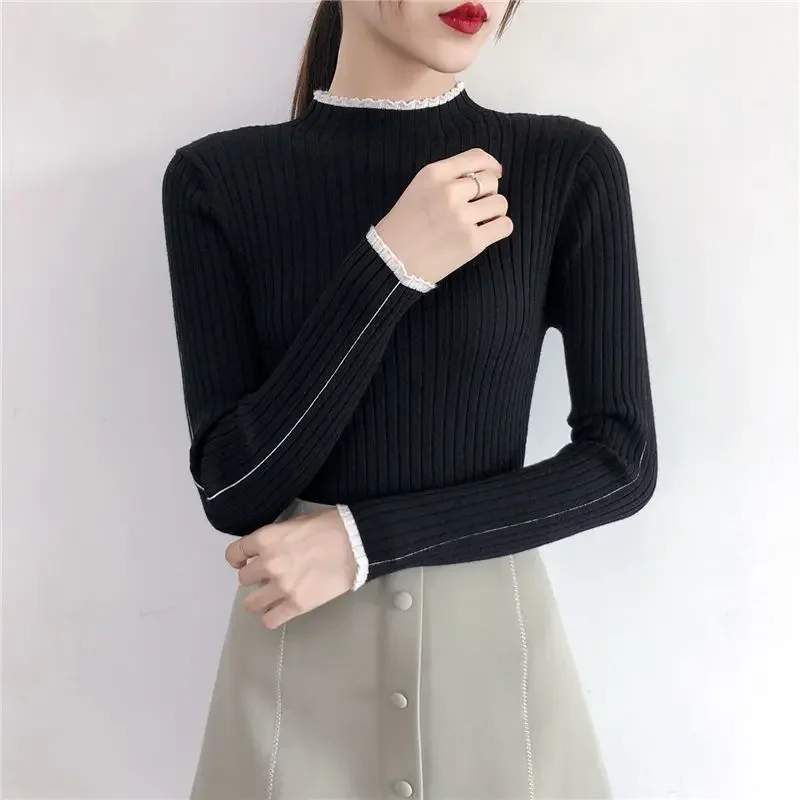 Женский свитер с высоким воротником до половины поло весна-осень новый стиль