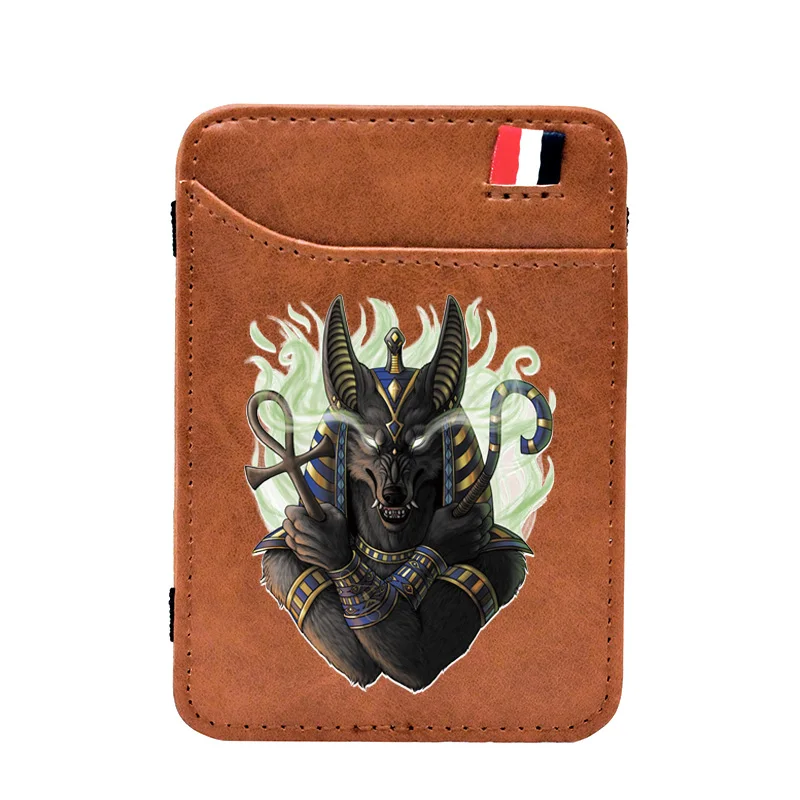 

High Quality Ancient Egypt Anubis Printing Leather Mini Small Magic Wallets Purse Pouch Plastic Credit Bank Card Case Holder