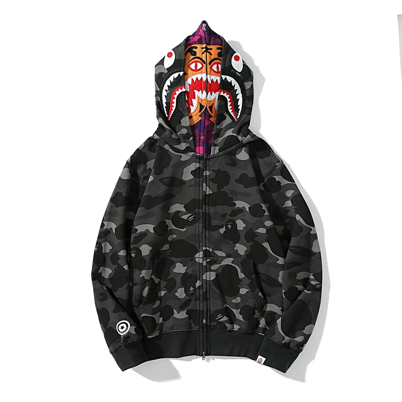 

2023 New Bapes Double Hooded Hoodie100% Cotton Couple Wear Hoodie Shark Jacket Street Men's Jacket