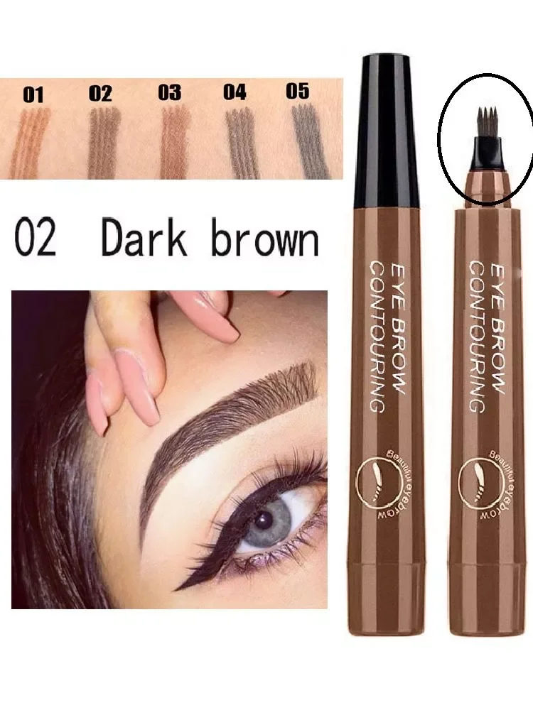 

NEW Points Eyebrow Pen Tattoo 5 Color Liquid Microblading Blade Fork Tip Brow Pencil Waterproof Gel Long Lasting Makeup Goth Hen