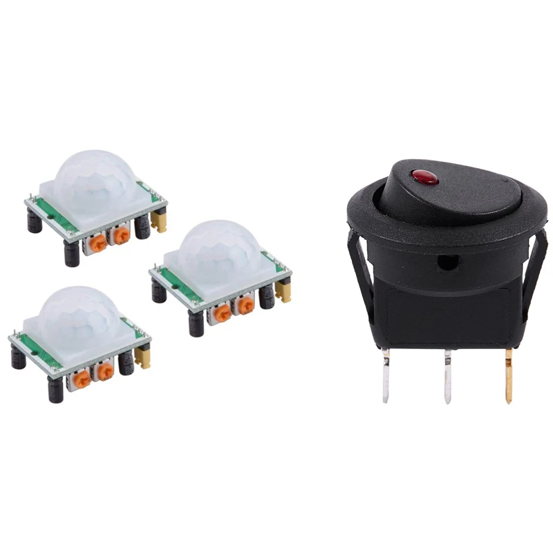 

12V LED Inverter Rocking Rocker Switch With 3Pcs For HC-SR501 IR Pyroelectric Infrared PIR Motion Sensor Detector Module