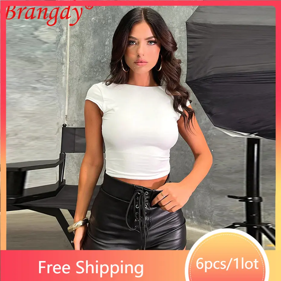 

Леггинсы из ПУ кожи женские, модные облегающие брюки со шнуровкой, цельные Короткие повседневные штаны, 6 шт. оптом, B10870