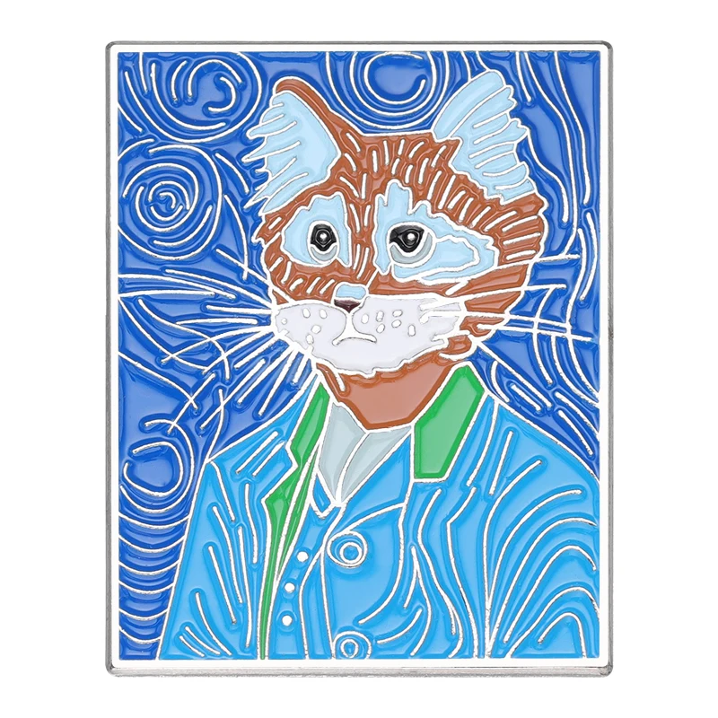 

Cats in Oil Painting Enamel Pin Funny Van Goah Kitty Brooch Lapel Badge Animal Jewelry Gift for Kids Friends