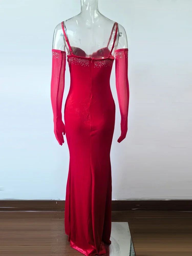 Beyprern роскошное женское вечернее платье Сверкающее бархатное макси со стразами