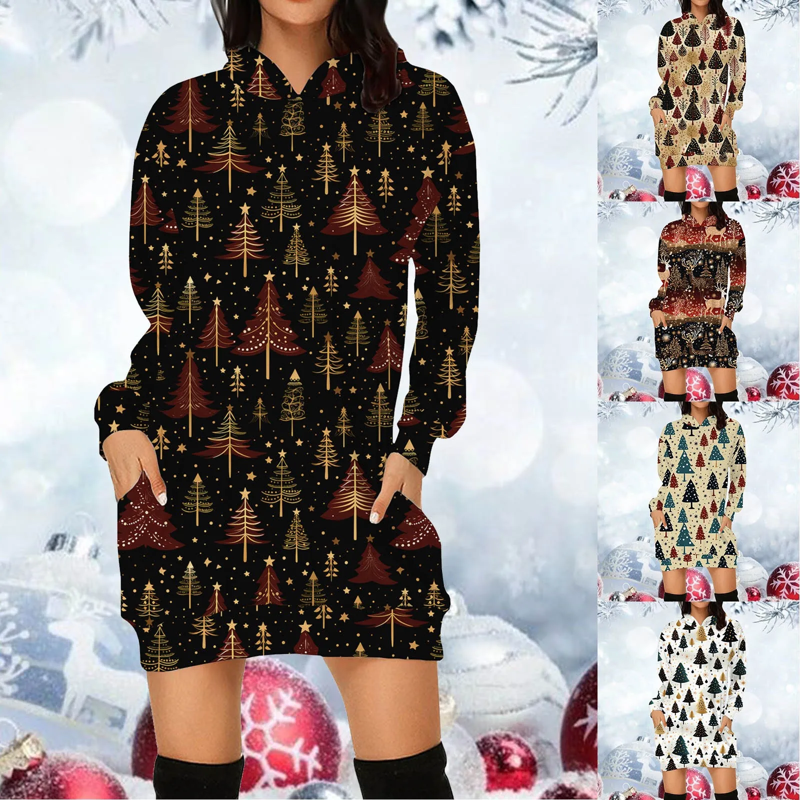 

Женское платье-футболка с длинным рукавом, с рождественским принтом