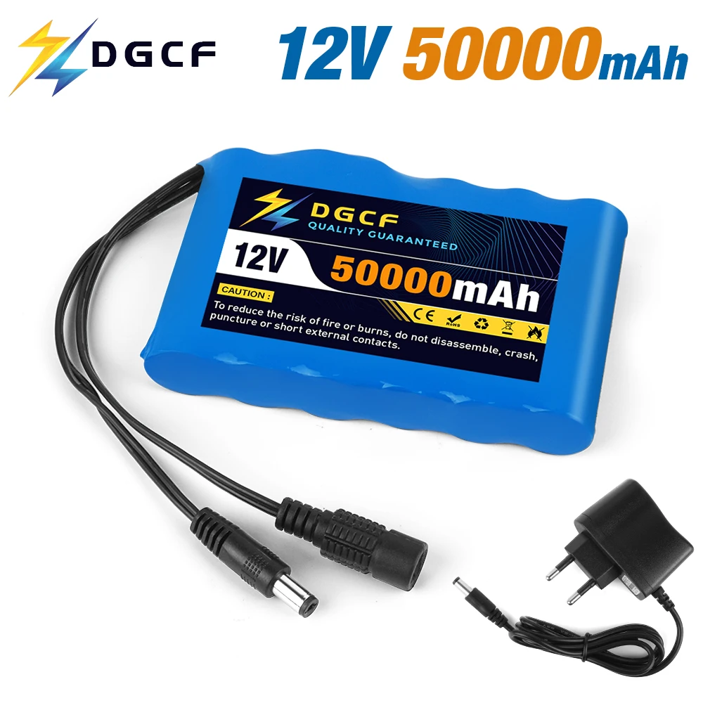 

18650 3S2P 12V 50000mAh Original Lithium Ion Battery DC 12.6V 50Ah Rechargeable CCTV Camera Monitor Replacement Battery +Charger