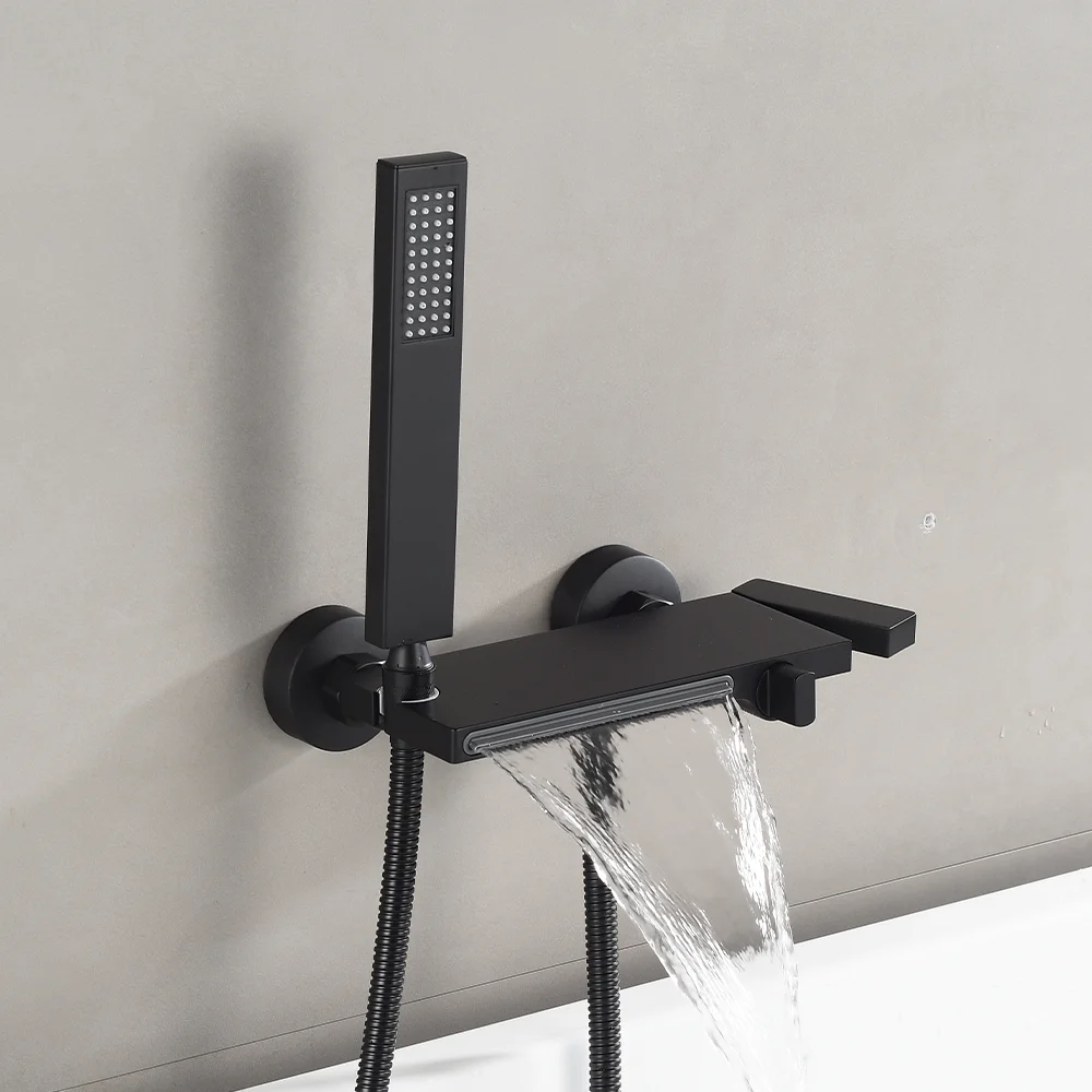 Серый латунный современный смеситель для душа с водопадом настенный ручной