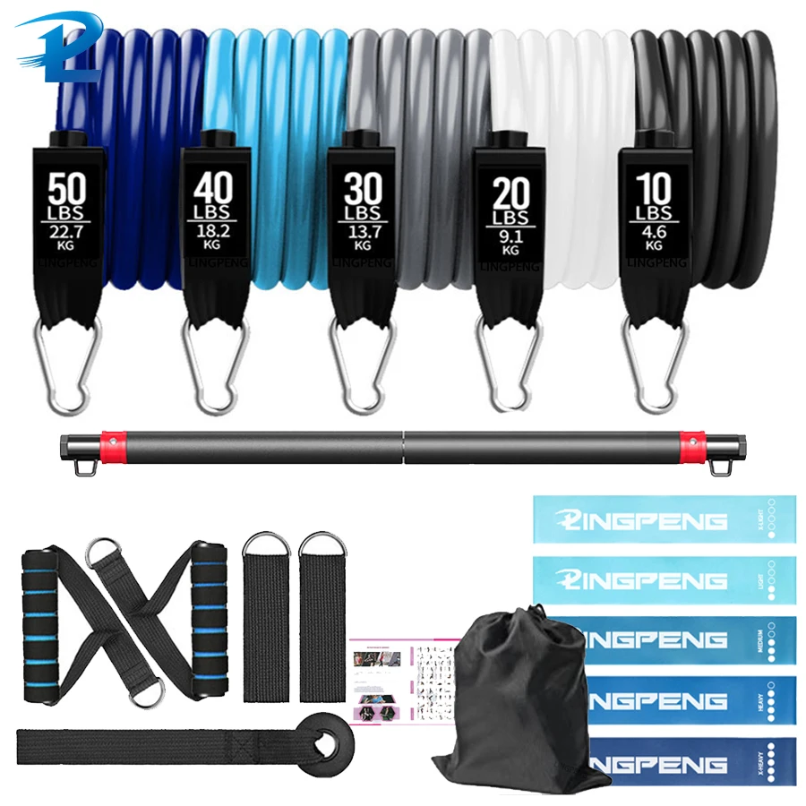 

Portable Pilates Bar Kit with Resistance Bands Elastic Rubber Bands for Bodybuilding Home Gym Muscle Training Equipment