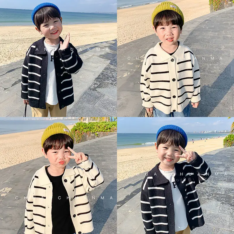 

Teenager Children Clothes 2022 Spring Autumn New Boys Girls Striped Cardigan Baby Sweaters Jacket Casual Simple Knitted Sweater