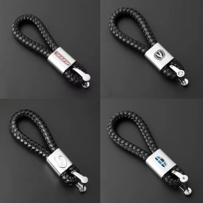 

New 3D Metal+Leather Braided Woven Rope Keychain Key Chain Rings For Fiat Viaggio Abarth Punto 124 125 500 Car Accessories