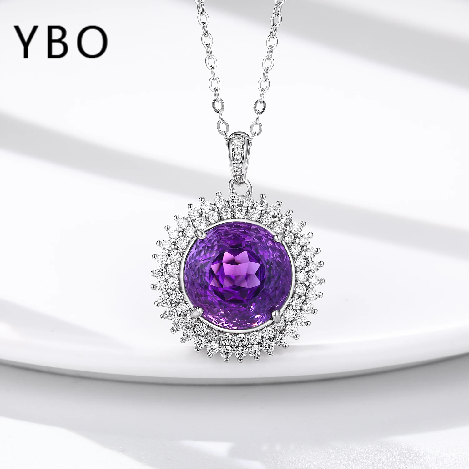 

YBO Natural Amethyst Pendant Necklaces For Women 11.2 CT Big Gemstones Fine Jewelry 925 Sterling Silver Wedding Engagement Gifts
